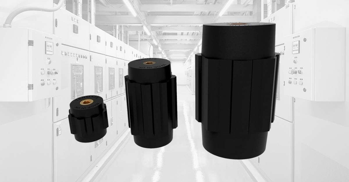Arrangement of standoff insulator sizes over a low voltage switchgear assembly background